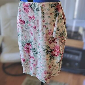 Vtg 90s LRL silk ecru floral wrap skirt